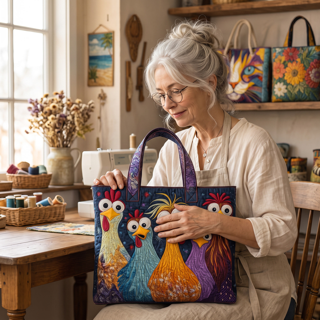 Artisan Bag - Five Colorful Chickens — handcrafted by Jennifer
