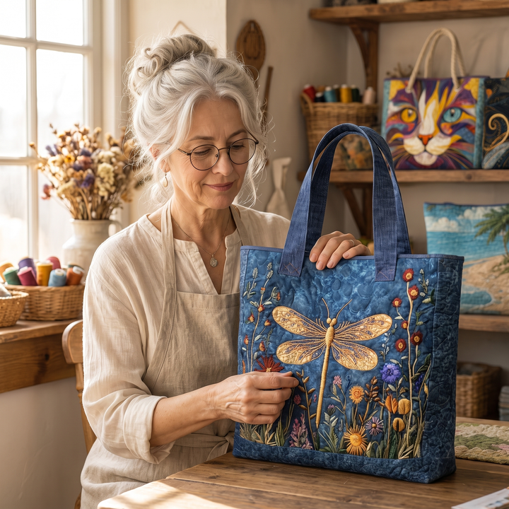 Quilted Bag - Golden Dragonfly — handcrafted by Jennifer