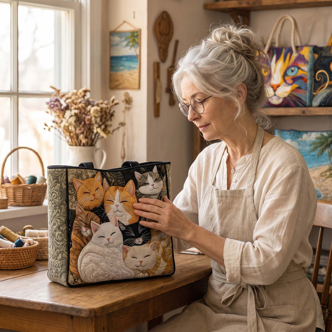 Artisanal Quilted Bag - Sleeping Kittens — handcrafted by Jennifer