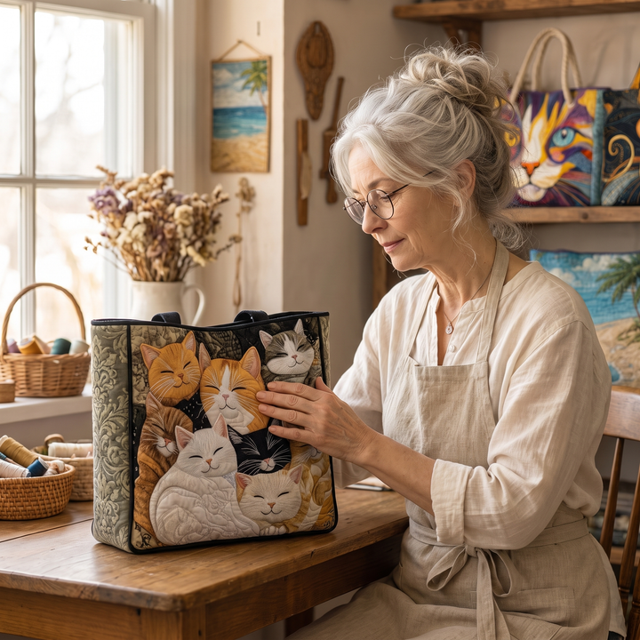 Artisanal Quilted Bag - Sleeping Kittens — handcrafted by Jennifer