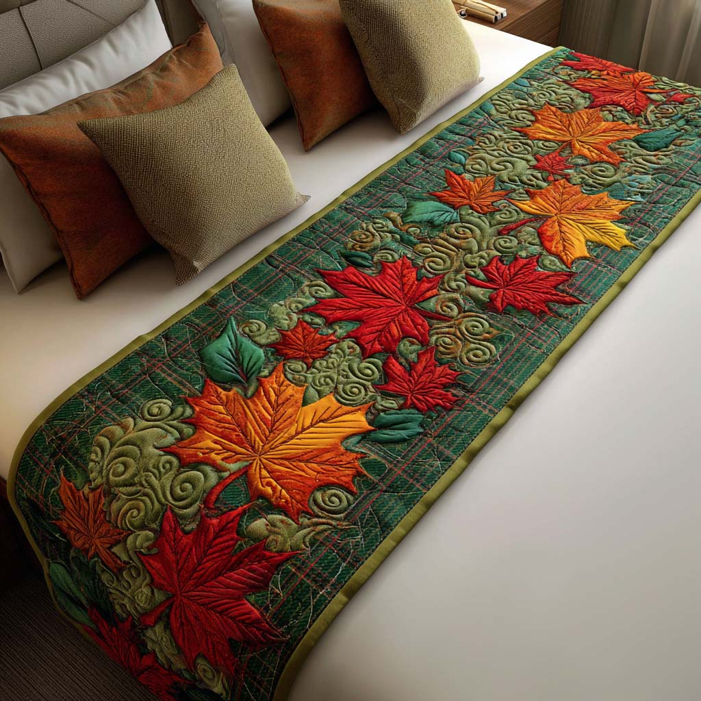 Dancing Maple Leaves Quilted Bed Runner
