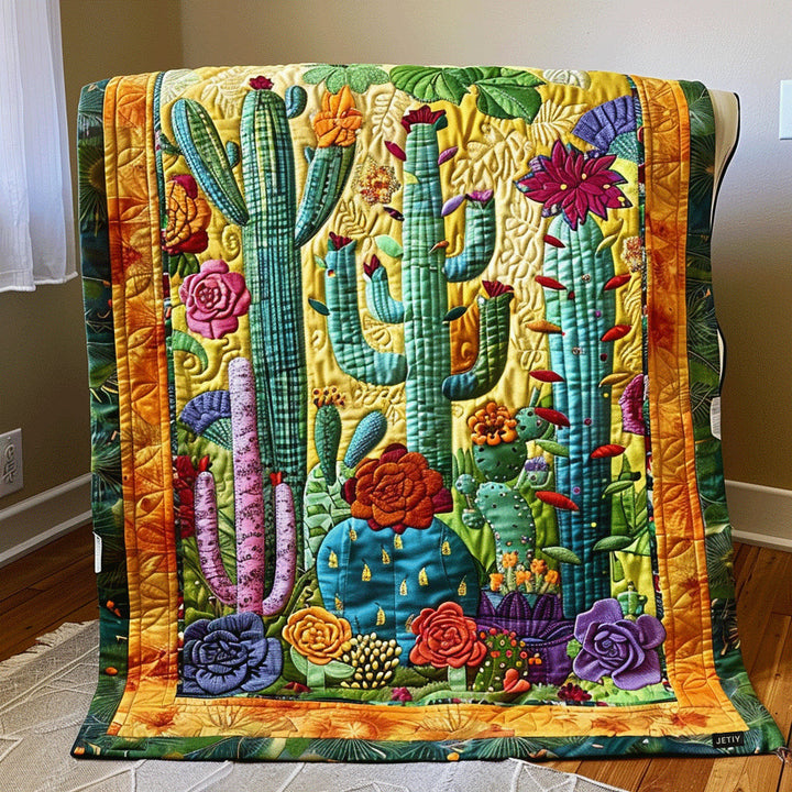 Desert Cactus Blooms Quilted Blanket