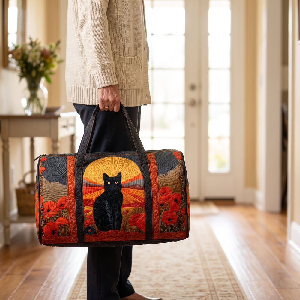 Sunset Cat Quilted Duffle Bag — in use