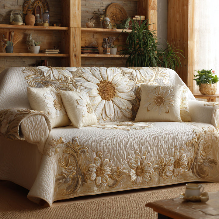 Field of Daisies Quilted Sofa Cover