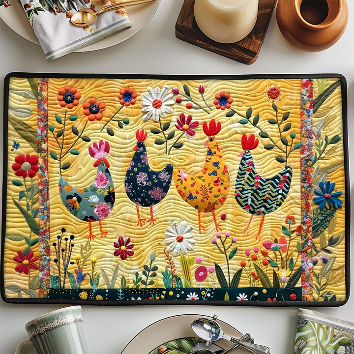 Floral Fantasy Chickens Quilted Place Mat