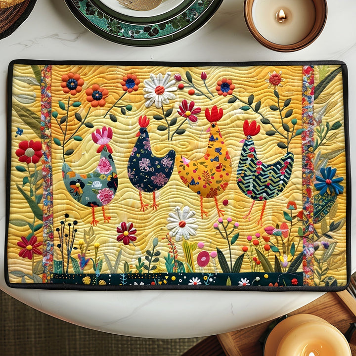 Floral Fantasy Chickens Quilted Place Mat