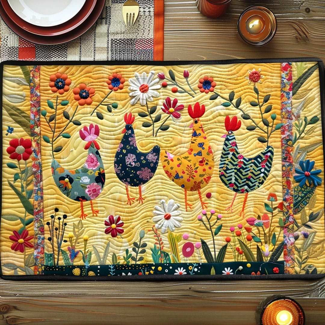 Floral Fantasy Chickens Quilted Place Mat