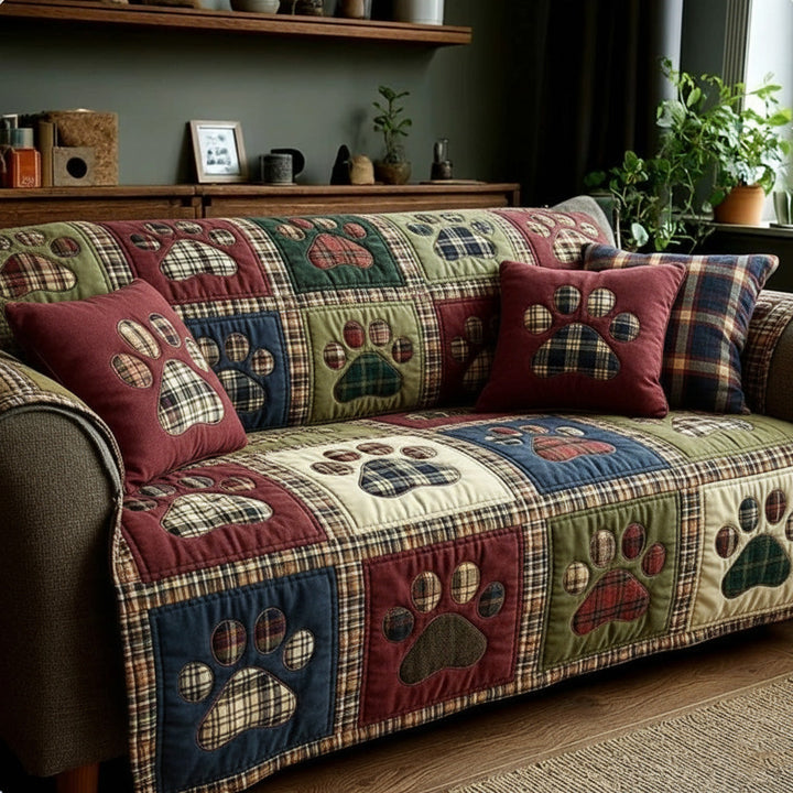 Forest Jewel Love Paw Quilted Sofa Cover
