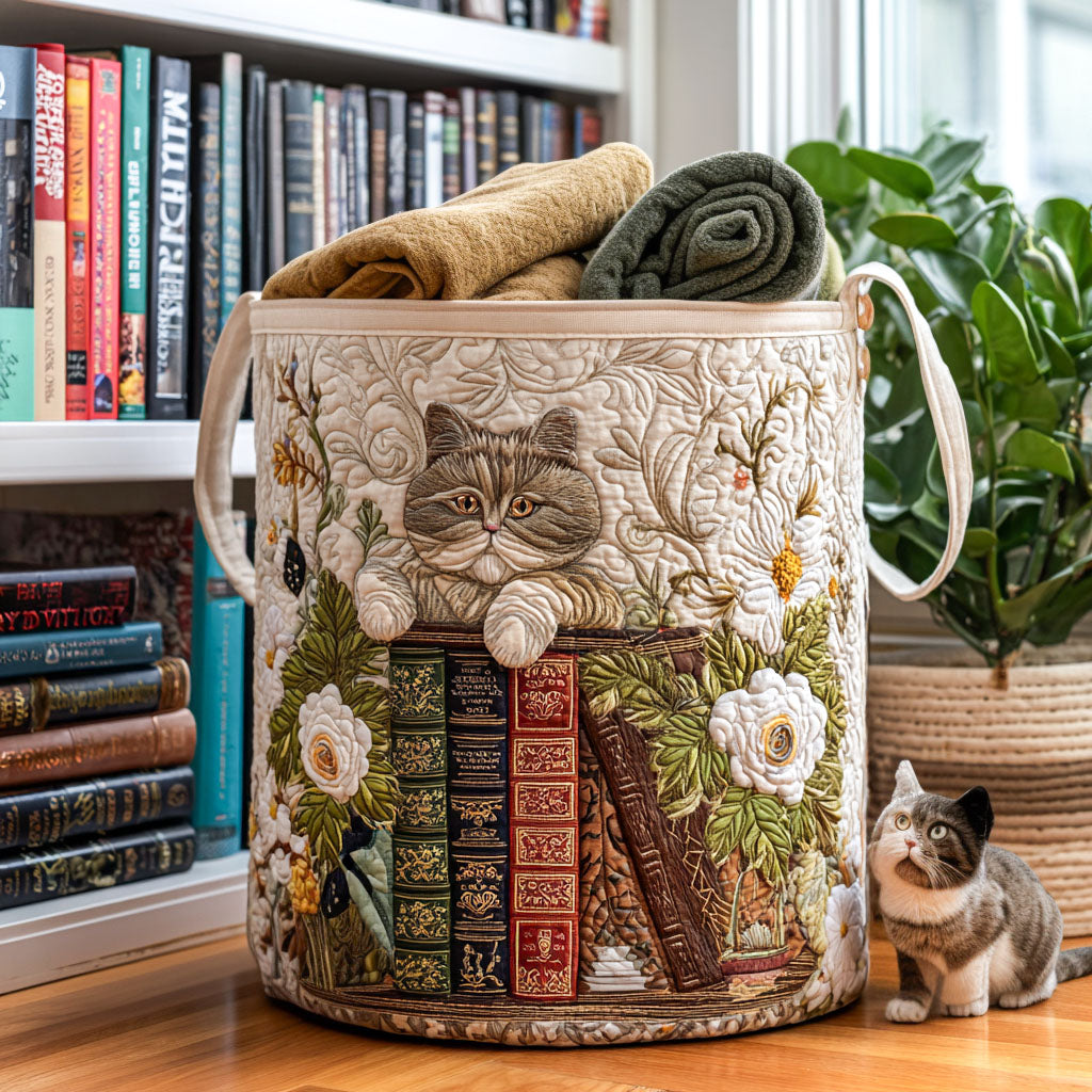 Cozy Cat Quilted Laundry Basket