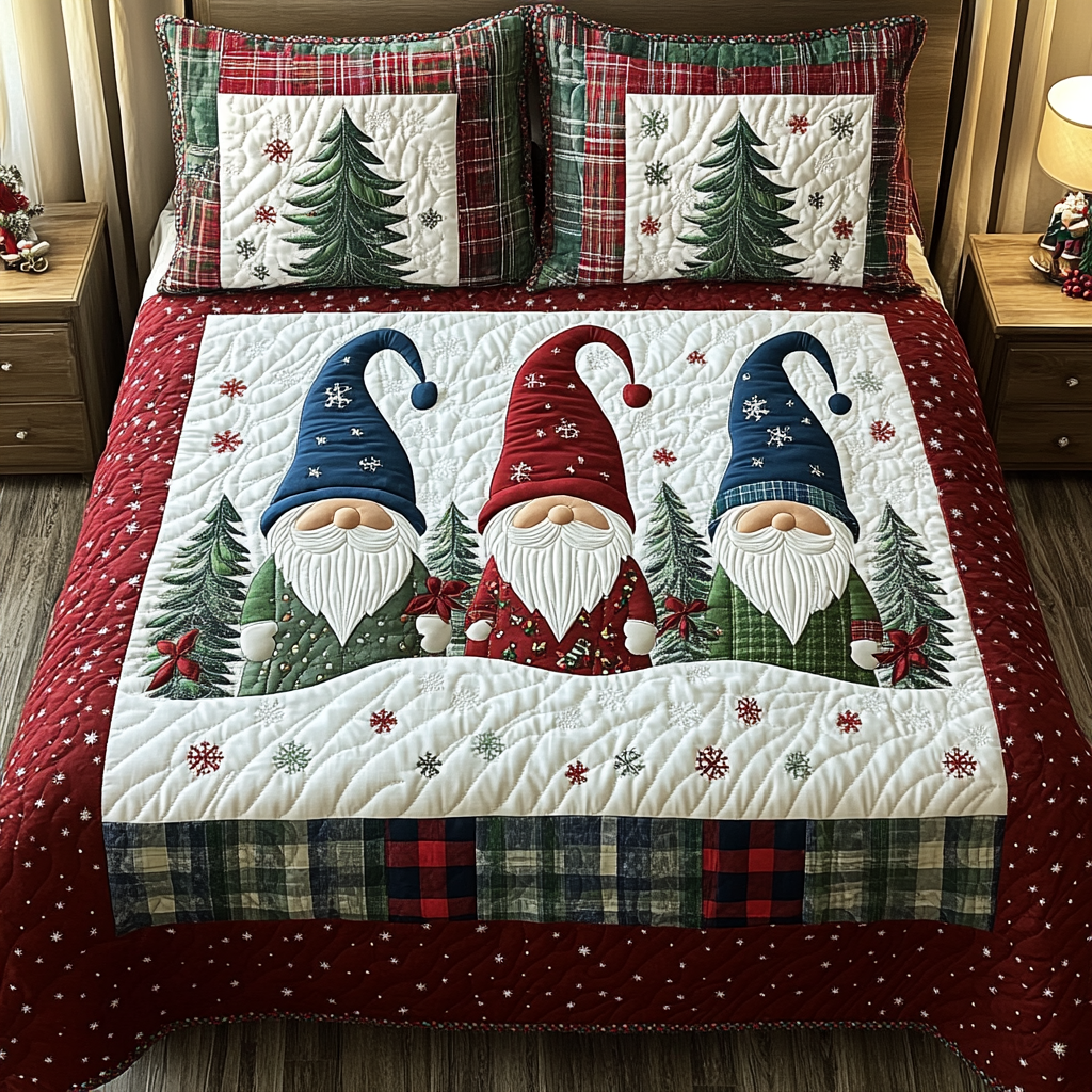 Gnome 3-Piece Quilted Bedding Set