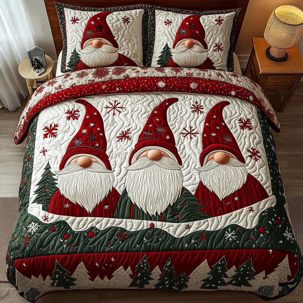 Gnome 3-Piece Quilted Bedding Set