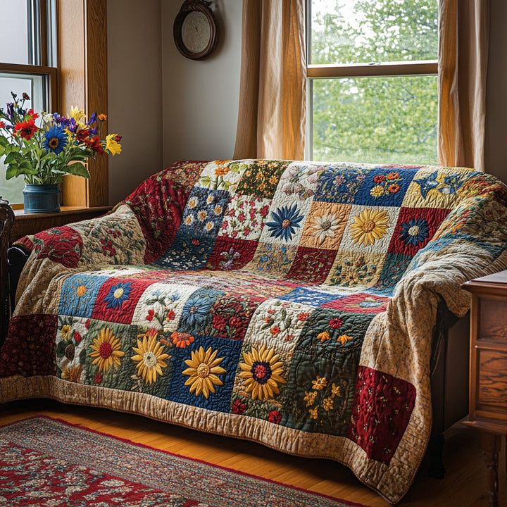 Golden Daisy Field Quilted Sofa Cover