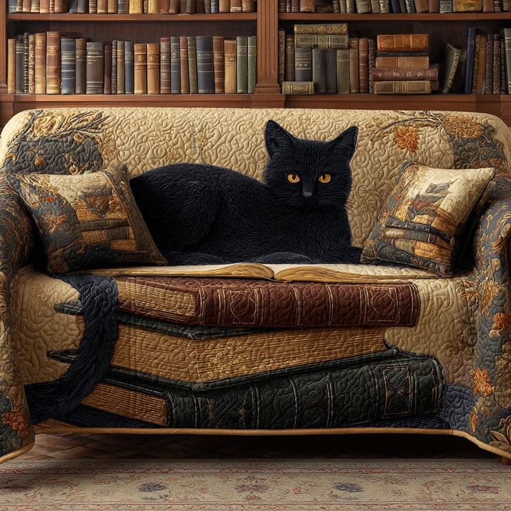 Golden Whiskers Quilted Sofa Cover