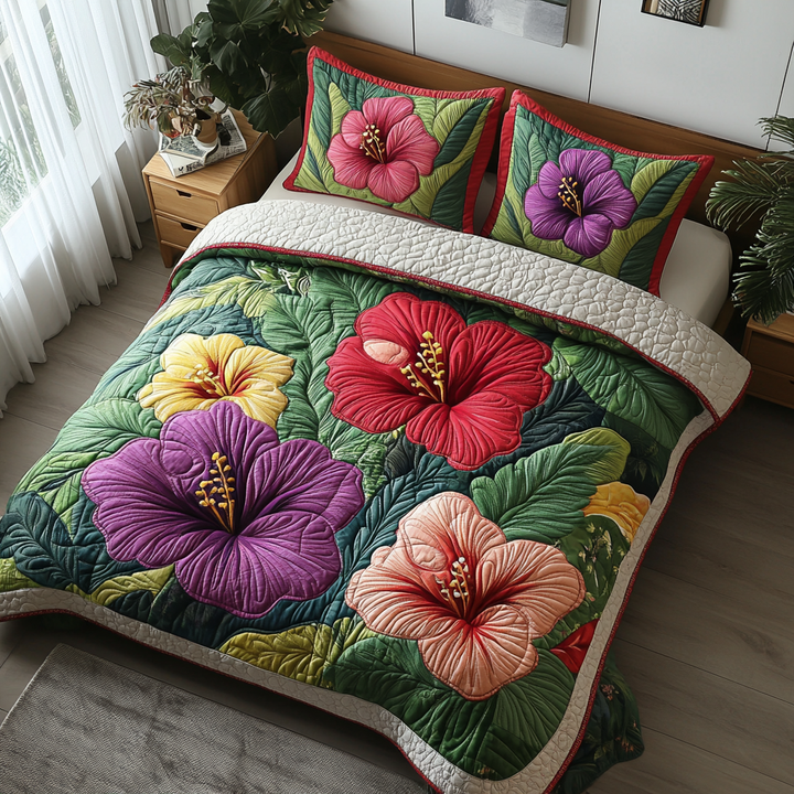 Hibiscus 3-Piece Quilted Bedding Set