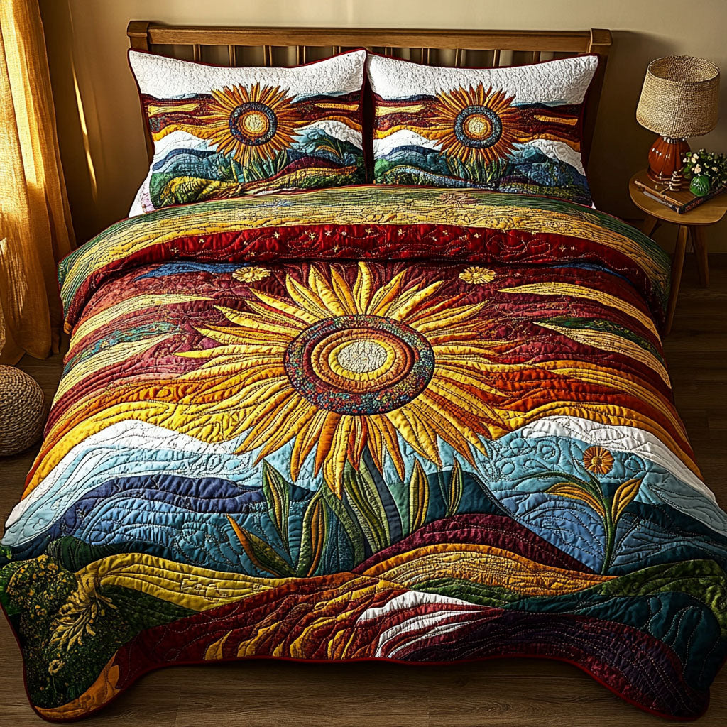 Sunflower Landscape 3-Piece Quilted Bedding Set