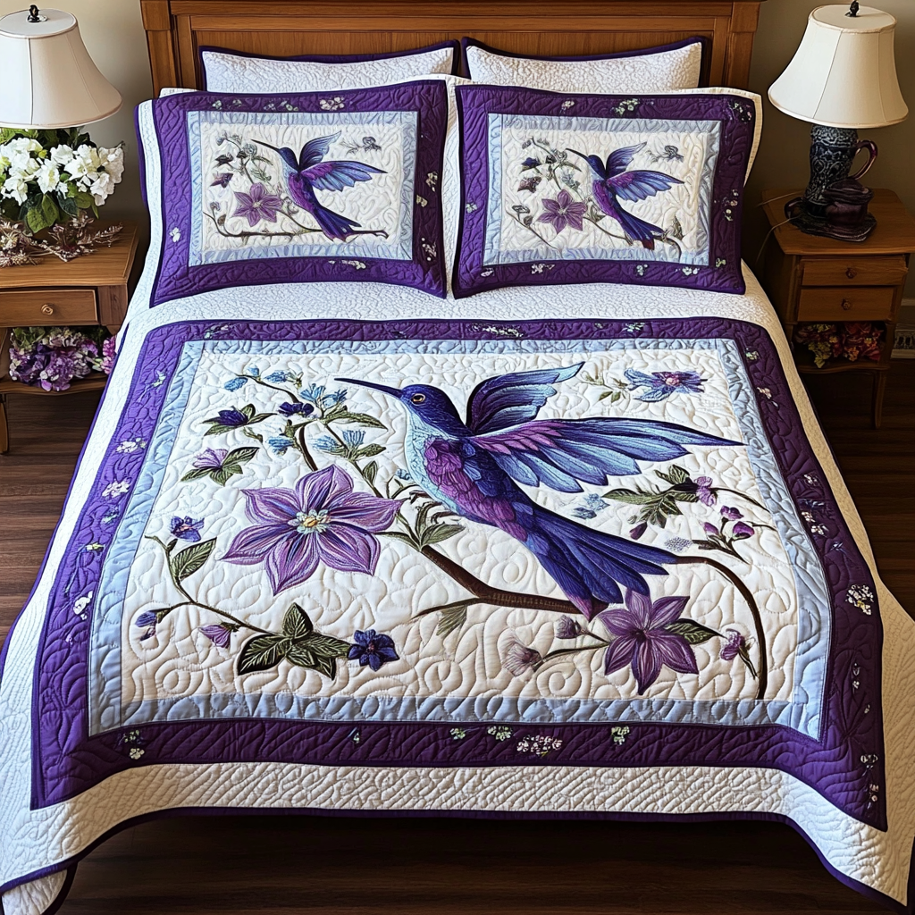 Hummingbird 3-Piece Quilted Bedding Set