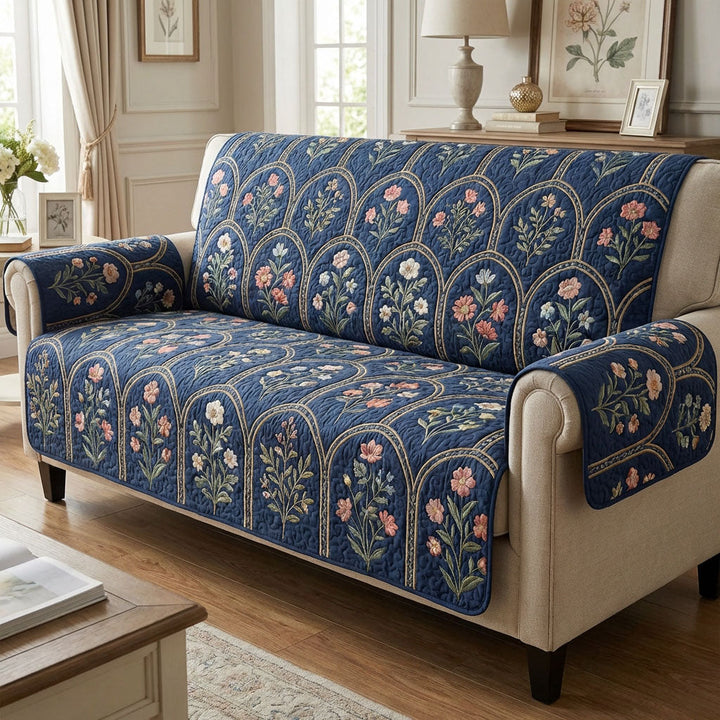 Indigo Garden Tile Quilted Sofa Cover
