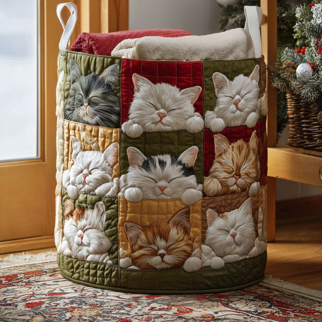 Cozy Cat Quilted Laundry Basket