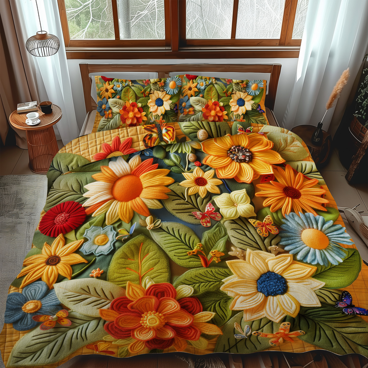 Lovable Sunflowers 3-Piece Quilted Bedding Set