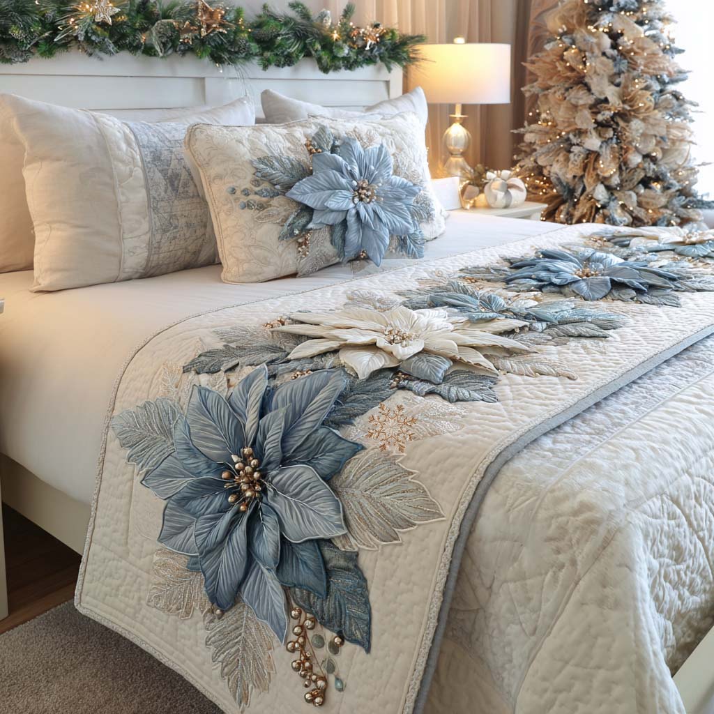 Midnight Bloom Quilted Bed Runner