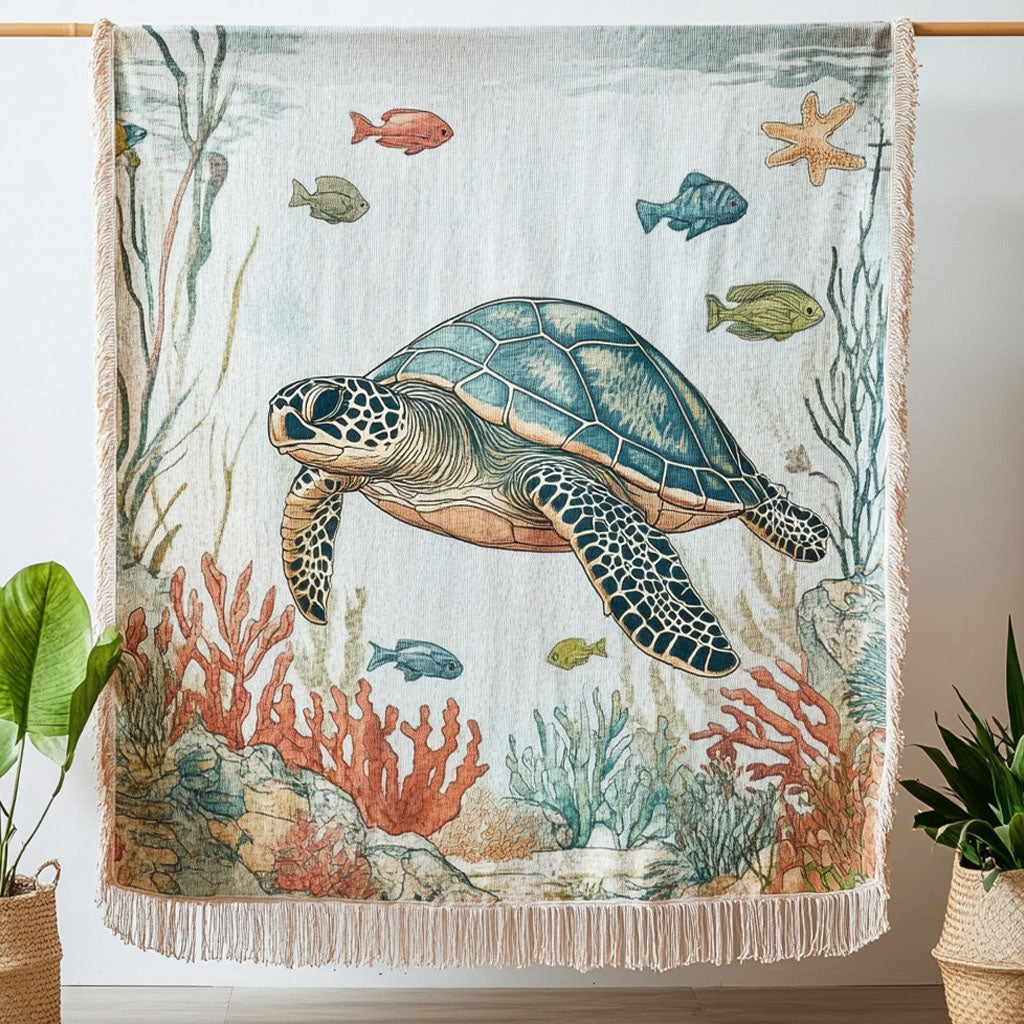 Ocean Explorer Turtle Woven Sofa Blanket