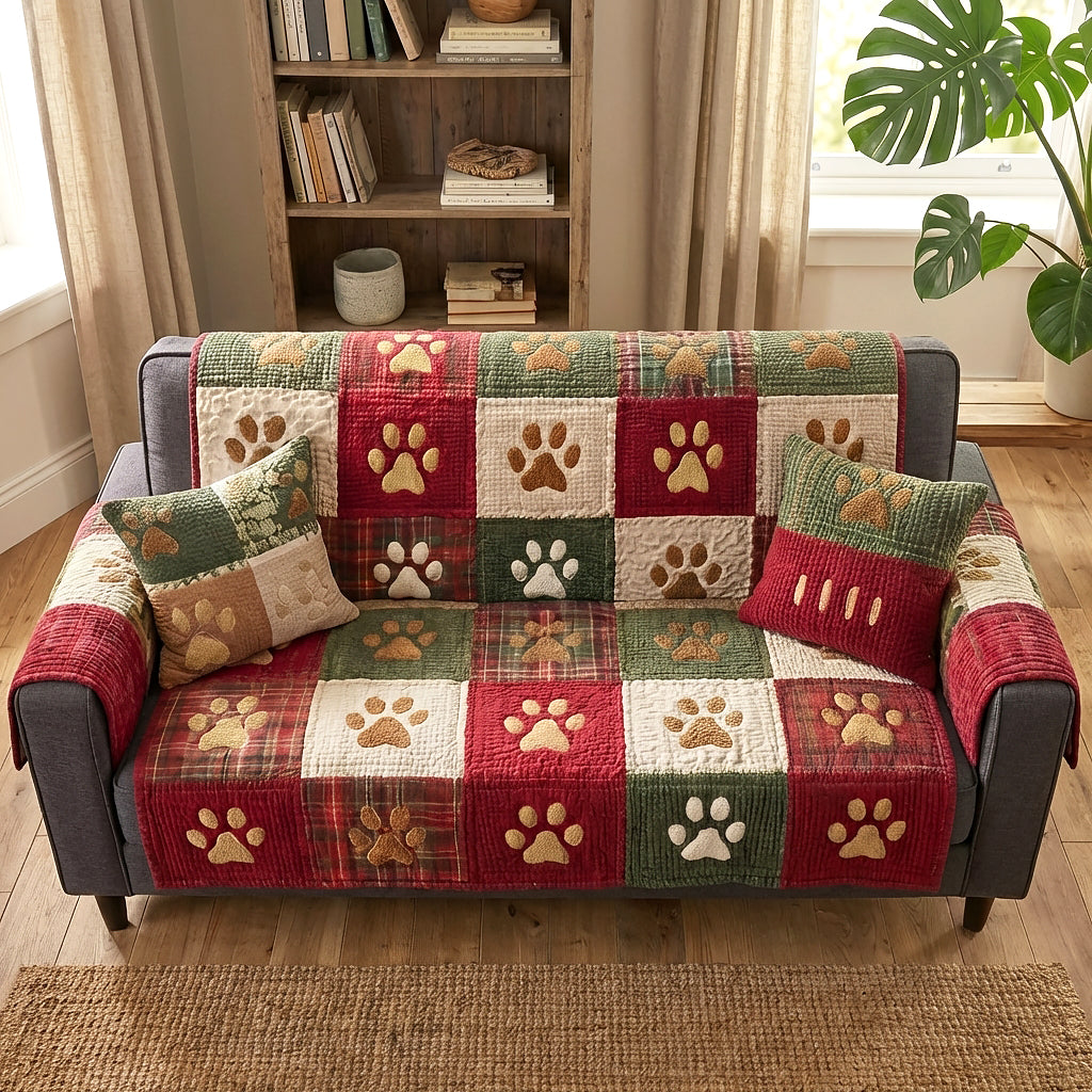 Paw Holiday Quilted Sofa Cover
