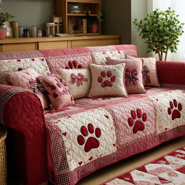 Paw Love Quilted Sofa Cover