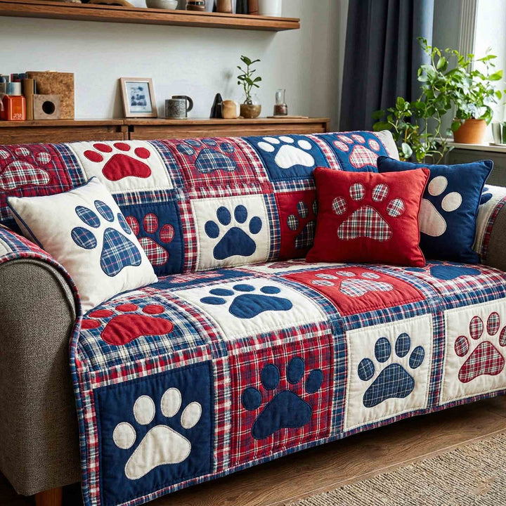 Pawprint Quilted Sofa Cover