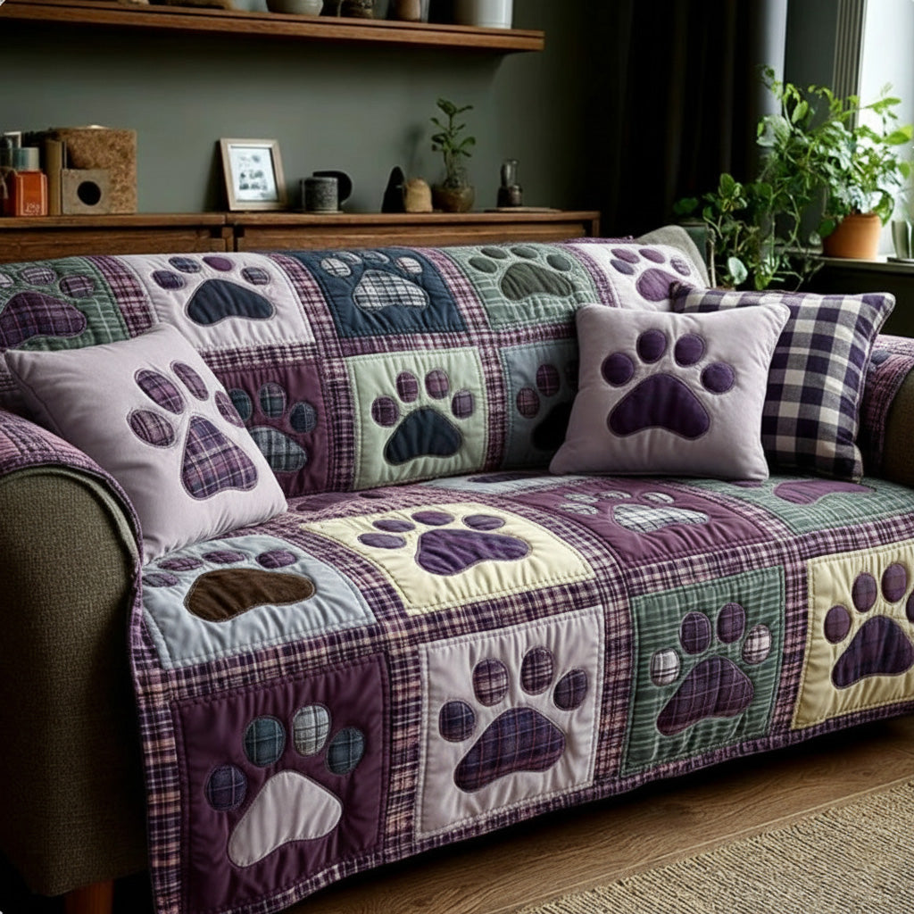 Pet Paw Quilted Sofa Cover