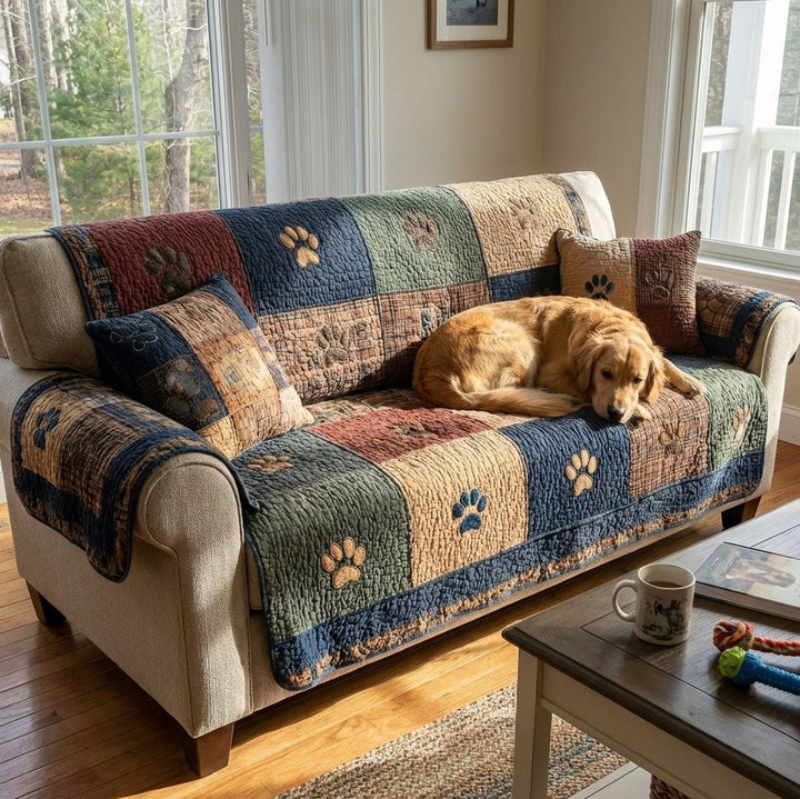 Rustic Paw Quilted Sofa Cover