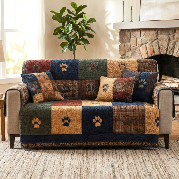 Rustic Paw Quilted Sofa Cover