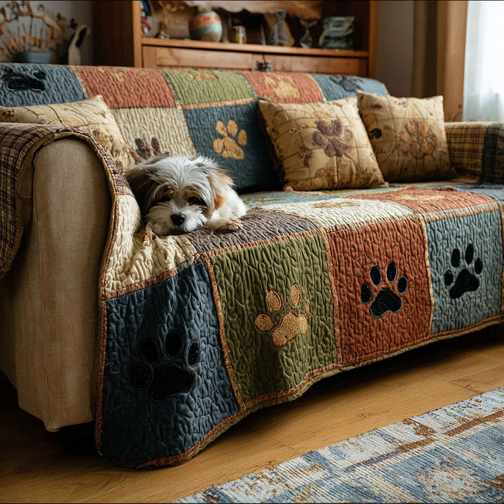 Rustic Paw Charm Quilted Sofa Cover