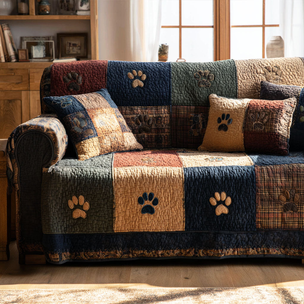Rustic Paw Quilted Sofa Cover