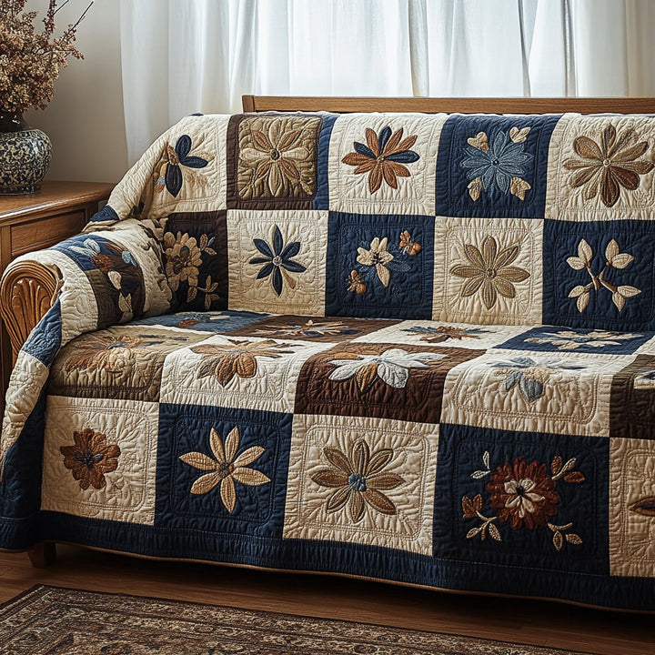 Rustic Petal Harmony Quilted Sofa Cover