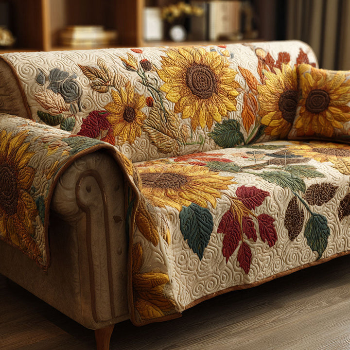 Rustic Sunflowers Quilted Sofa Cover