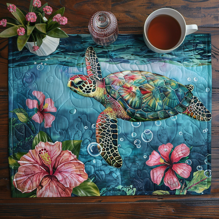 Flowers and Sea Turtle Quilted Placemat