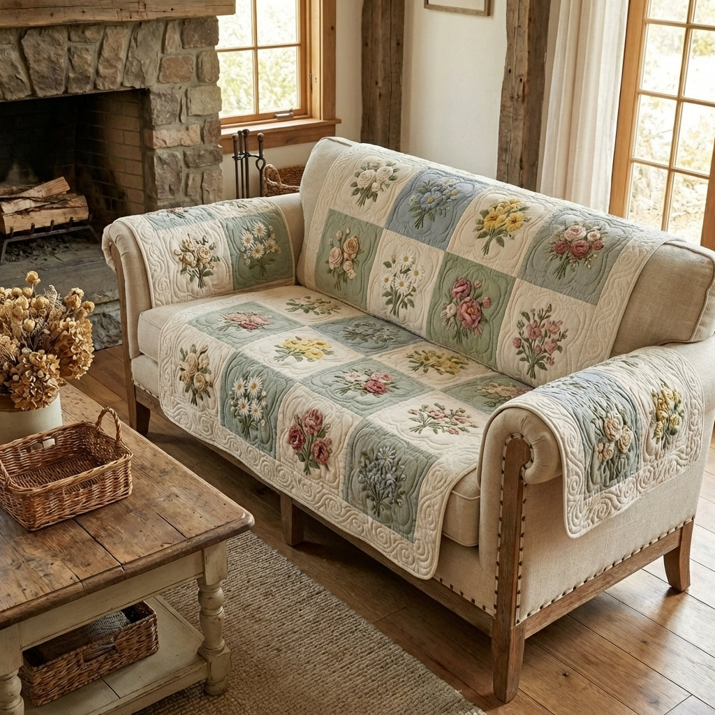 Soft Garden Quilted Sofa Cover