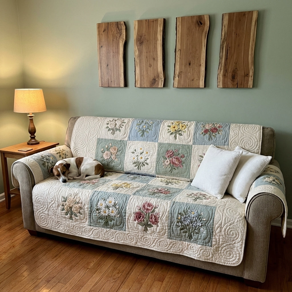 Soft Garden Quilted Sofa Cover