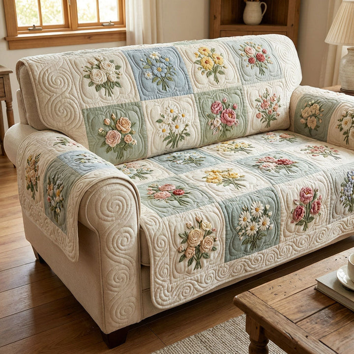 Soft Garden Quilted Sofa Cover