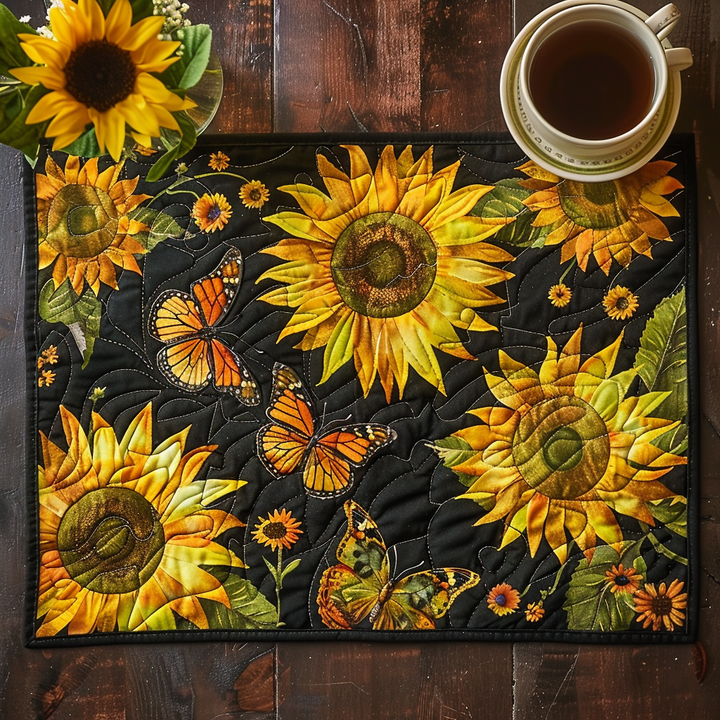 Sunflower Garden with Butterflies Quilted Placemat