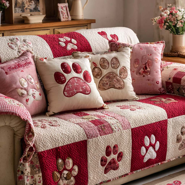 Sweet Pawprints Quilted Sofa Cover