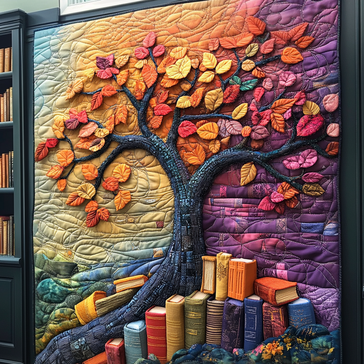 Tree Of Book Quilted Blanket