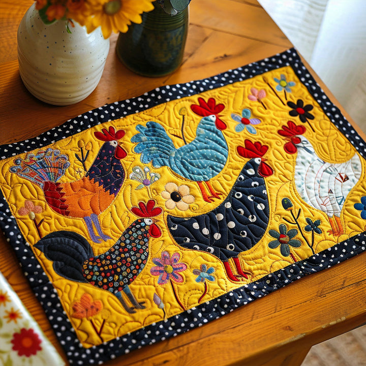 Vibrant Floral Chicken Quilted Place Mat