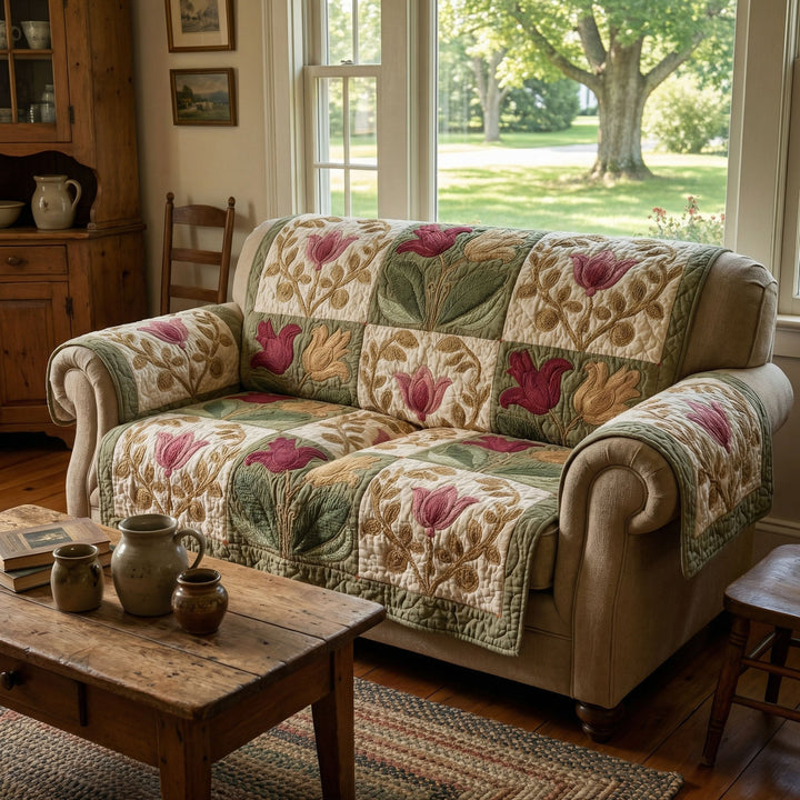 Vintage Blossom Haven Quilted Sofa Cover