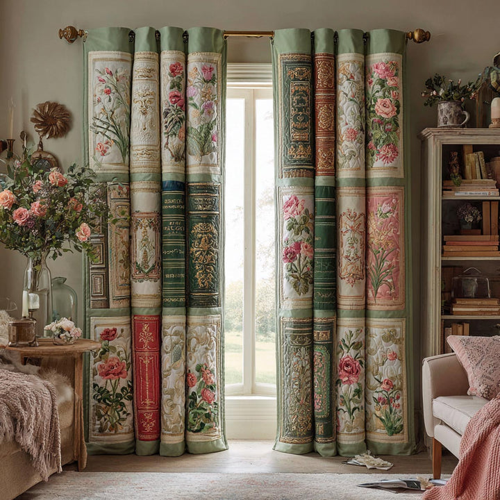 Vintage Bookshelf Quilted Curtains