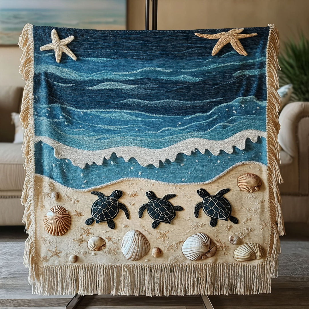 Waves and Shells Woven Sofa Blanket