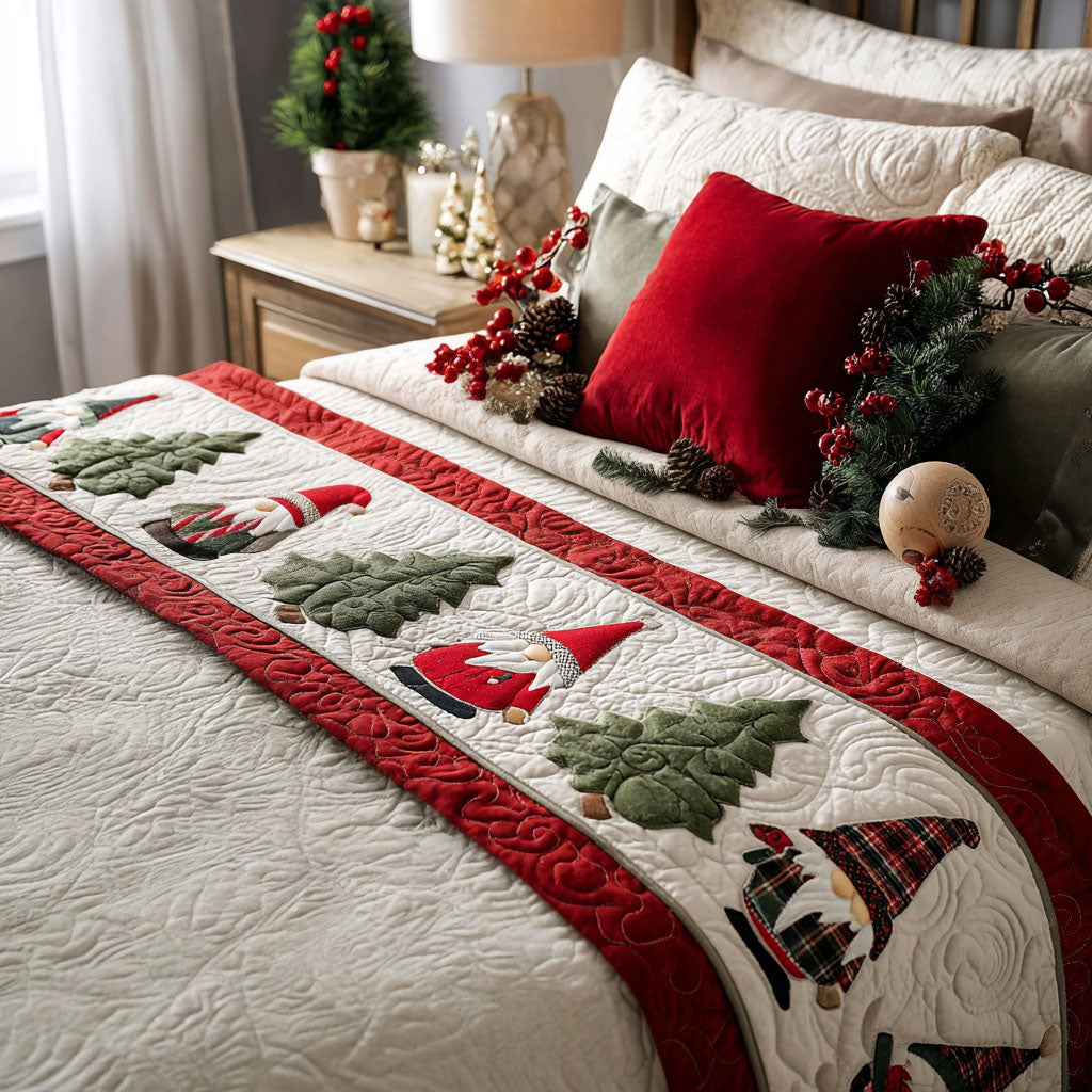 Winter Gnomes Quilted Bed Runner