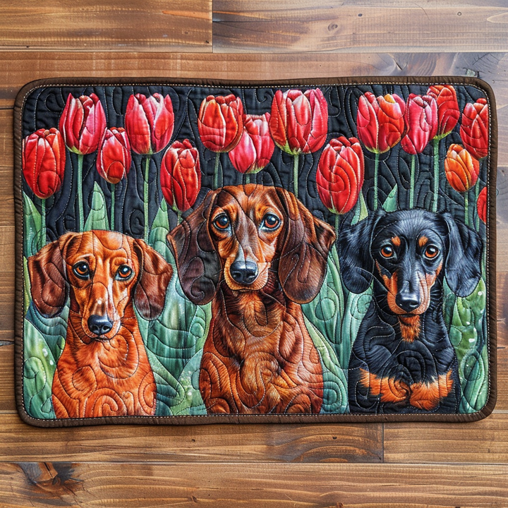 Elegant Tulip Dachshunds Quilted Placemat