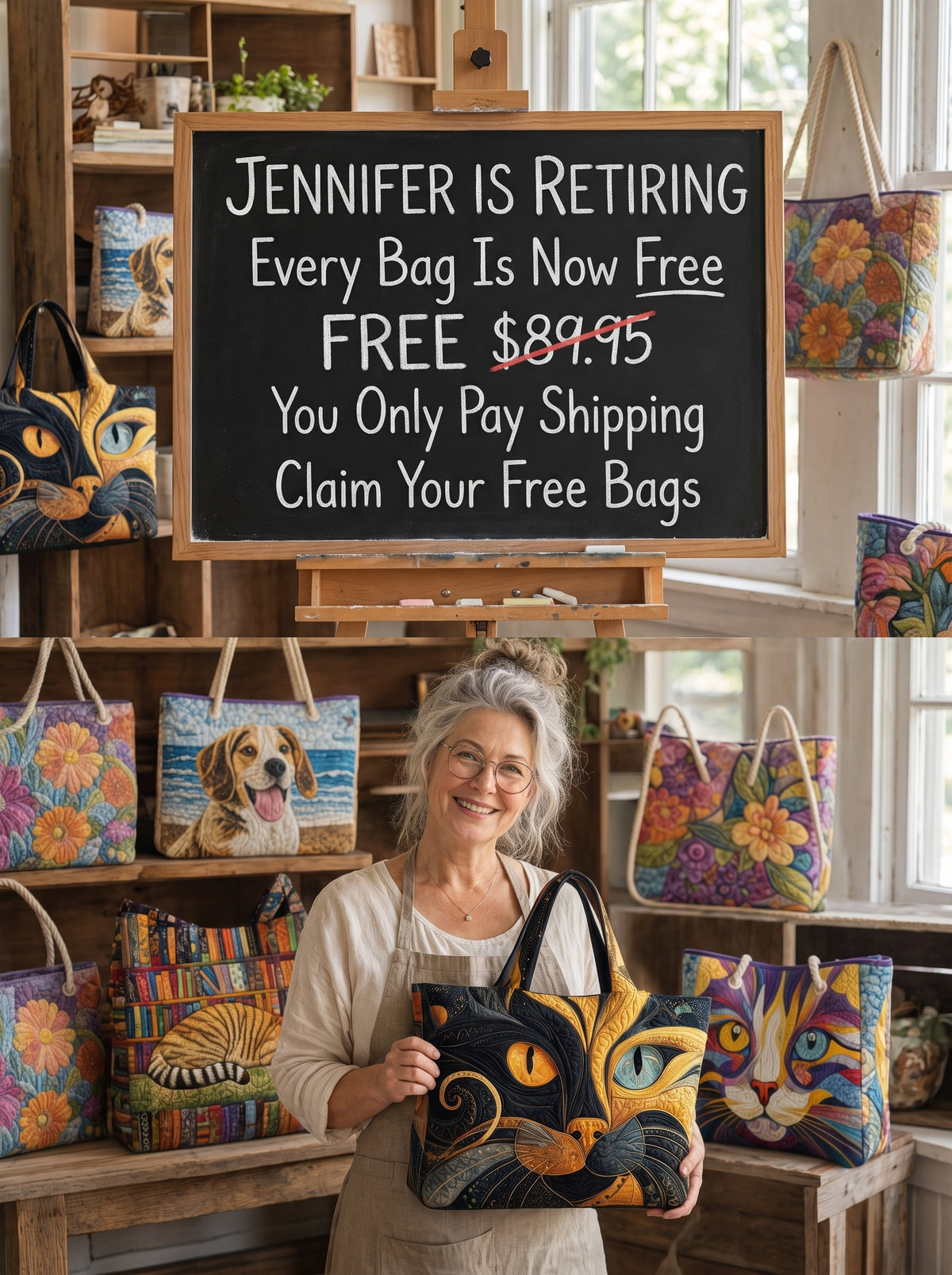 Jennifer Bags — warehouse closing, every bag free