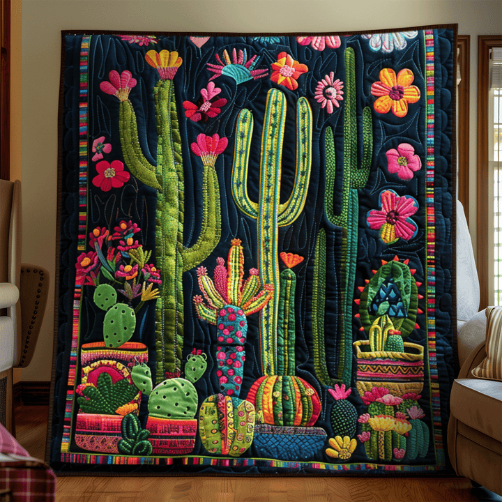 Blooming Cactus Vibrant Quilted Blanket